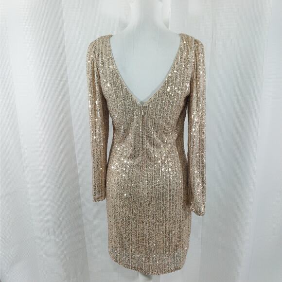 NANETTE LEPORE! GOLDEN MICRO SEQUINNED ALL STRETCH LONG SLEEVE DRESS! SZ 8 - Picture 5 of 10